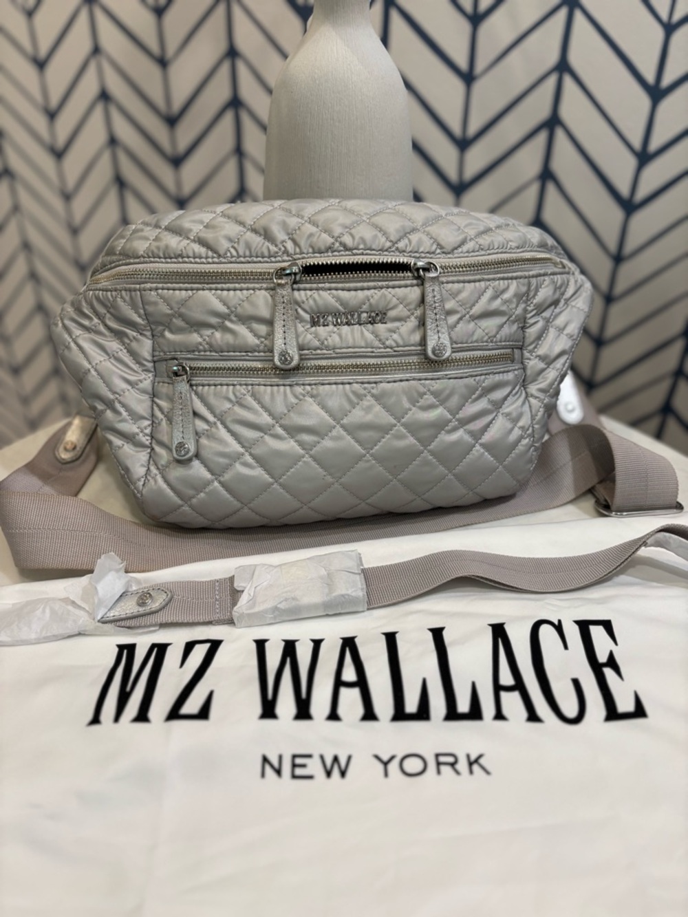 MZ Wallace Large Quilted Crossbody Belt Bag - Light Silver
